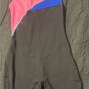 Girl’s Black Pink and Blue Gymnastics Dance Leotard Size 8/10